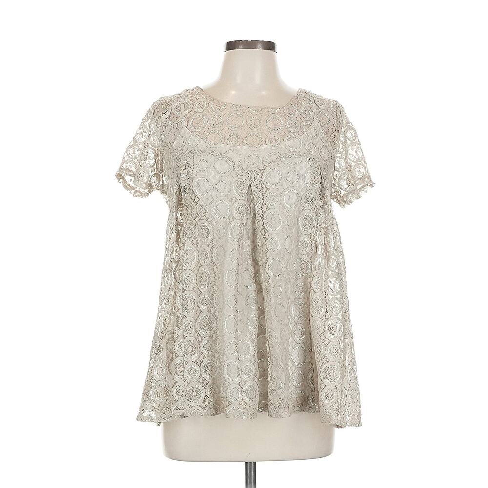 Akemi + Kin Anthropologie Cream Lace Crochet Top Boho Romantic Blouse M